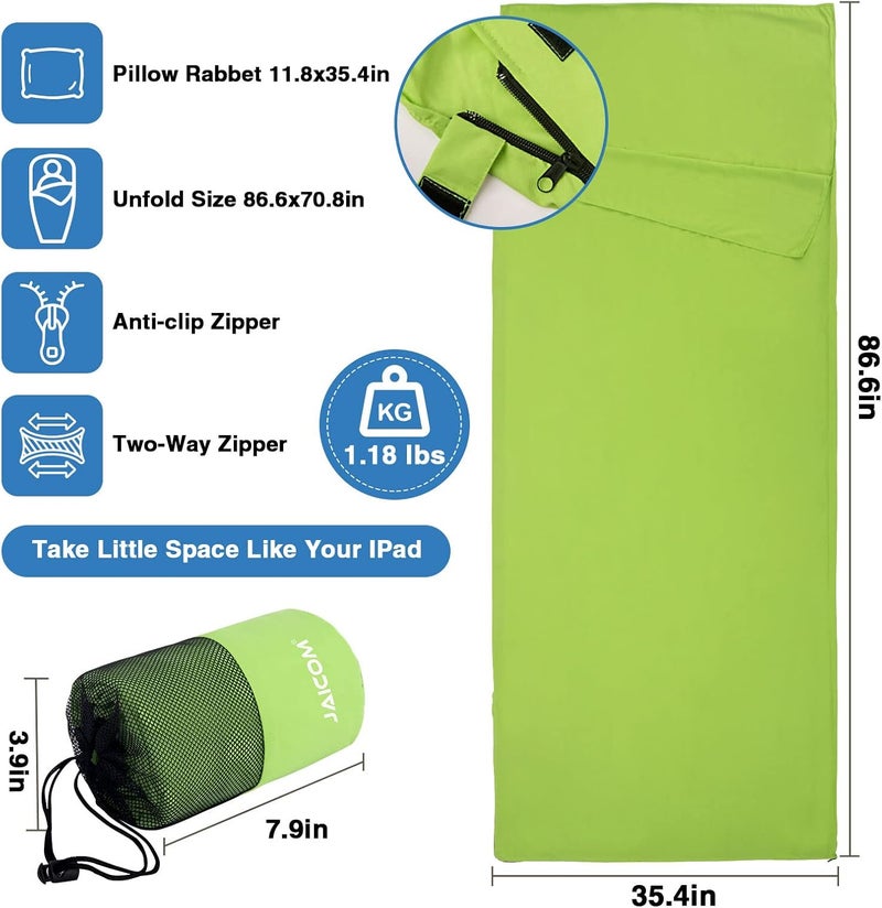 JAICOM Sleeping Bag Liner, Travel Sheets & Adult Sleep Sack, Ultralight and Portable Summer Sleeping Bag - Ideal for Backpacking, Hotels and Hostels, Business Trips, Camping - Image 2